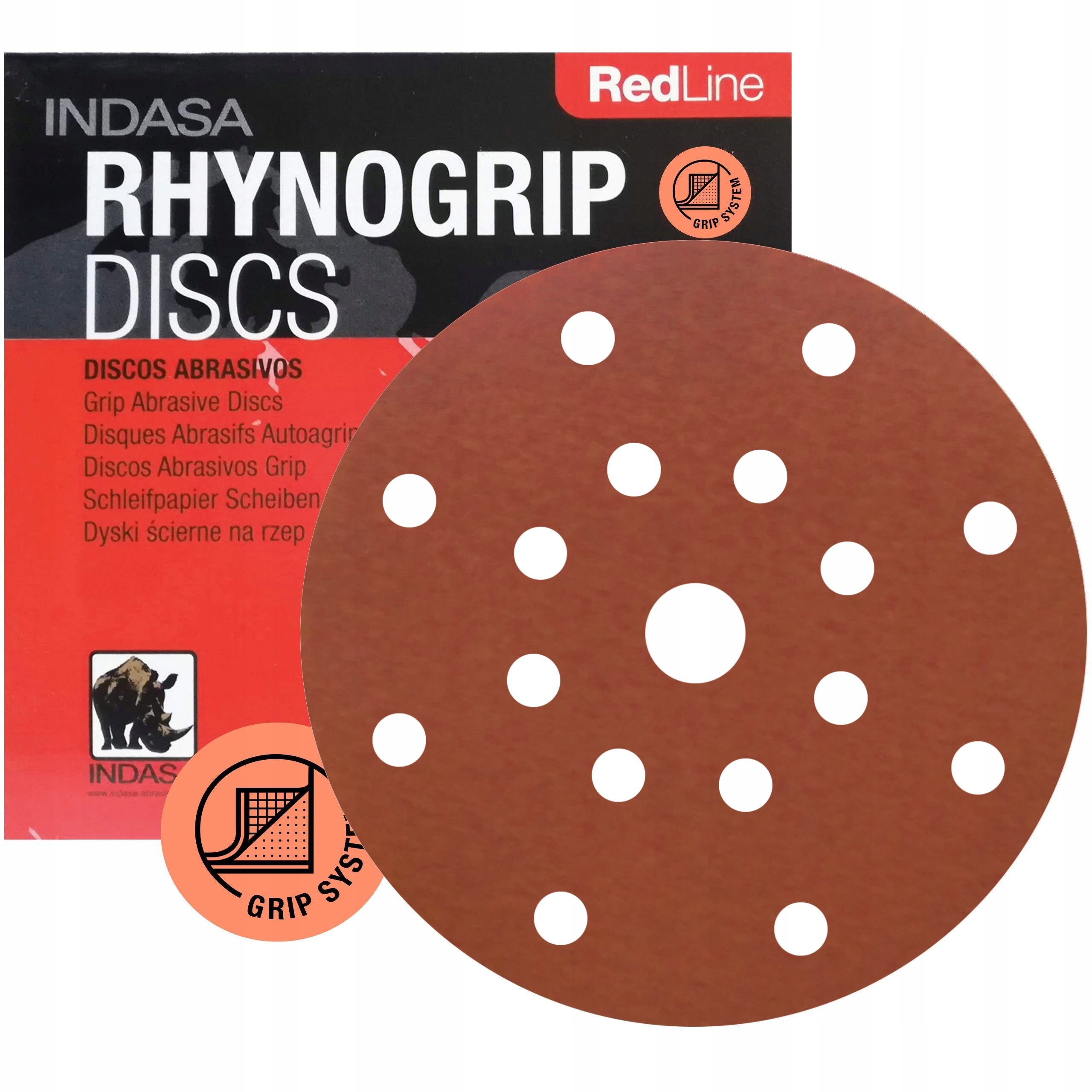 Krążek ścierny na rzep Indasa Rhynogrip Red Line gradacja P150 z otworami